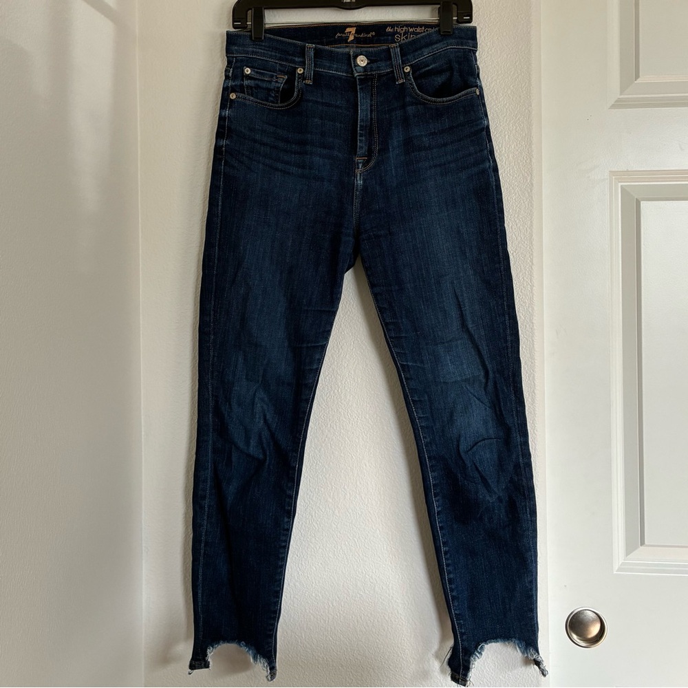 7 For All Mankind High Waist Ankle Skinny with Frayed Wave Hem